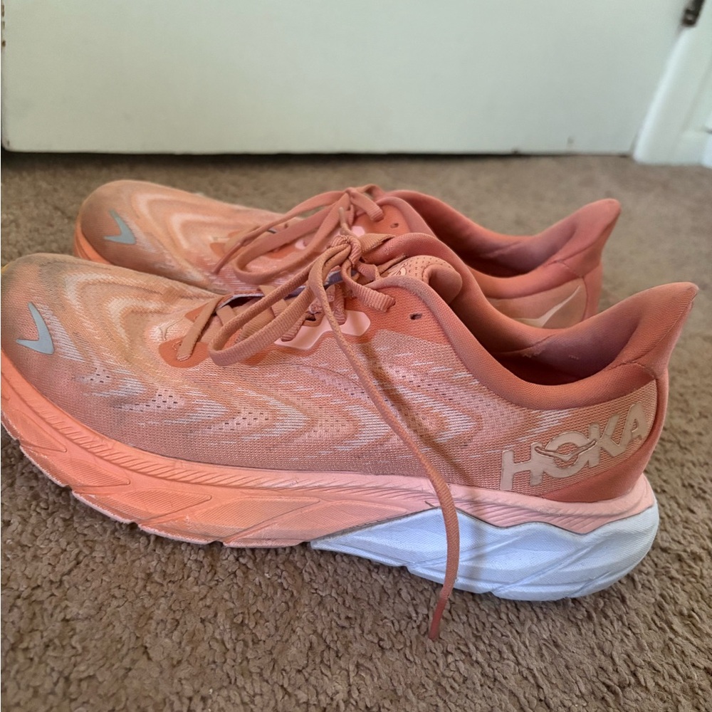Hoka One One Orange and White Athletic Shoes with Cushioned Midsole